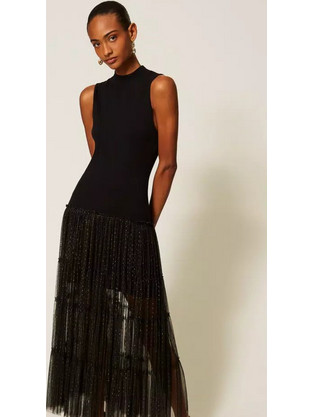 TWINSET Maxi Βραδινό Φόρεμα Πλεκτό Μαύρο 262TT3421-00006
