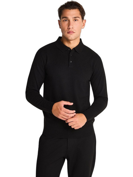 Funky Buddha Ανδρική Μπλούζα Polo Μακρυμάνικη Μαύρη FBM014-008-09