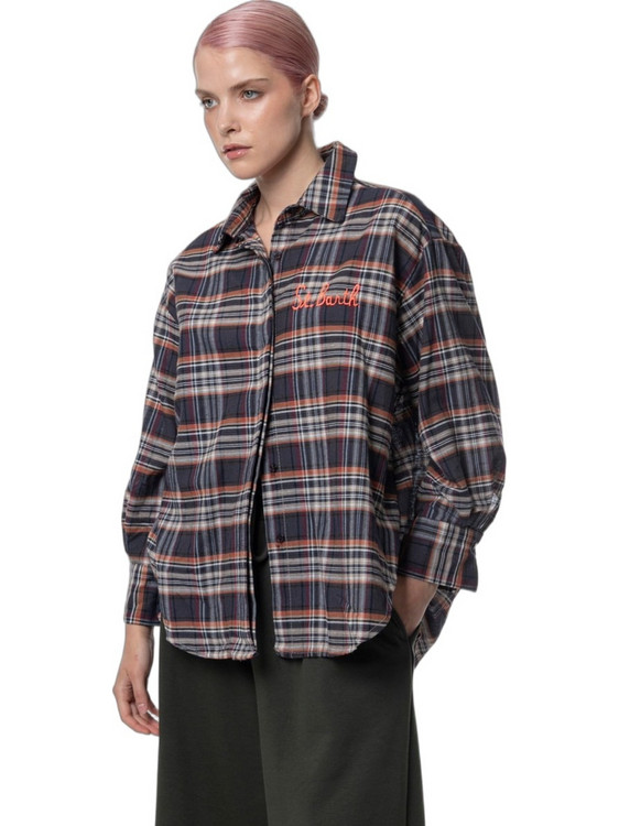 Helmi Γυναικείο Πουκάμισο 3/4 Καρό Navy Μπλε 58-02-044
