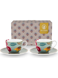 Pip Studio Blooming Σετ Φλιτζάνια Cappuccino & Ελληνικού Καφέ Πορσελάνης Πολύχρωμα 300ml 2τμχ 51004223