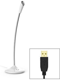 Μικρόφωνο USB με ενσωματωμένη κάρτα ήχου, ρυθμιζόμενο με λαιμό χήνας, κατάλληλο για PC/Mac για ζωντανές μεταδόσεις, εκπομπές, KTV κ. λπ. (Λευκό) (OEM)