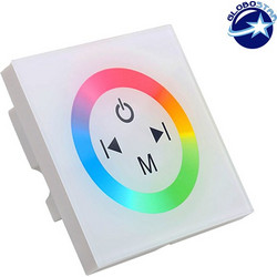 GLOBOSTAR(R) 77419 PRISM RGB Controller Τοίχου Αφής 3CH DC 12-24V 12A 288W Max IP20 - Λευκό - M8.5xΠ8.5xΥ3.5cm