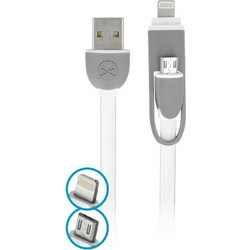 Forever 2in1 micro-USB + iPhone 8-PIN cable silicone white 1m 1,8A
