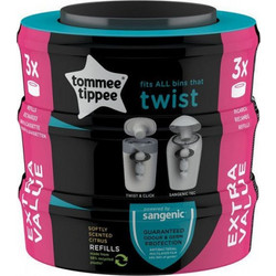 Tommee tippee(R) 3 ανταλλακτικές κασέτες με σακούλες κάδου απόρριψης Twist & Click