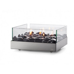 FIREPLACE oil lamp, square. Material:stainless steel, glass, riverstones square. Dimensions:Length: 9 inch Width: 9 inch Height: 4 inch 123175