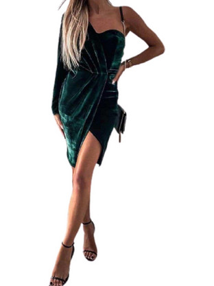 ΦΟΡΕΜΑ ONE-SHOULDER VELVET Πράσινο