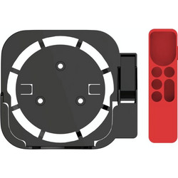 JV06T Set Top Box Bracket + Remote Control Protective Case Set for Apple TV(Black + Red) (OEM)