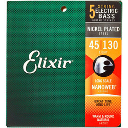 Elixir Strings 14202 Nanoweb Σετ 5 Χορδές Ηλεκτρικού Μπάσου Nickel Plated Steel 45-130" Light Tension