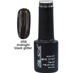 Lilly Nail Art One Step Midnight Black Glitter Ημιμόνιμο Βερνίκι Νυχιών 5ml