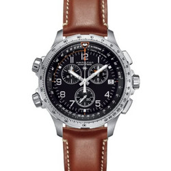 Hamilton Khaki Aviation Ανδρικό Ρολόι Χρονογράφος με Καφέ Δερμάτινο Λουράκι H77912535
