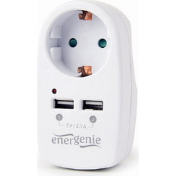 2-Port ENERGENIE Usb Charger With PASS-THROUGHT AC Socket 2.1A White