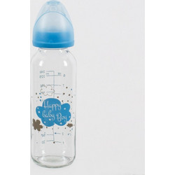 Γυάλινο Μπιμπερό με Θηλή Σιλικόνης Happy Baby Boy Blue 240ml
