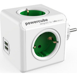 Allocacoc PowerCube Original USB - Πολύπριζο με 4 Υποδοχές Type-F 3680W - 2 x USB-A 10.5W - Kelly Green - 2 Έτη Εγγύηση (1202GN/DEOUPC)