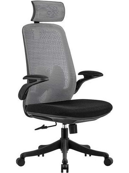 Woodwell BF3950 Καρέκλα Γραφείου Διευθυντική με Προσκέφαλο Στήριξη Μέσης και Ανάκλιση Μαύρη Γκρι EO615,2