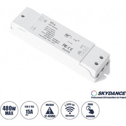 GLOBOSTAR SKYDANCE-V1-L 71568 DC RF 2.4Ghz & Push Dimmer / Controller με 1 x 15A 480W Κανάλι DC 12-48V 15A 480W Max IP20 - RF 2.4Ghz & Push Dimming - Μ17.5 x Π4.5 x Υ2.5cm