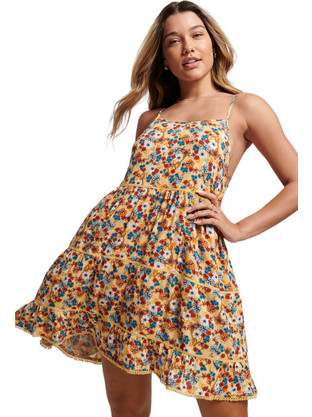 Superdry Vintage Mini Beach Mini Καλοκαιρινό Καθημερινό Φόρεμα Floral Κίτρινο W8011303A-8QV