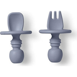 Saro Anti-Choking Σετ Βρεφικό Πιρούνι & Κουτάλι Σιλικόνης 4m+ Μπλε 2τμχ