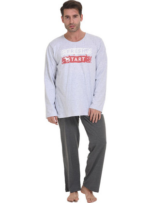 Gazzaz Ανδρική πυτζάμα Fresh Start (Plus Size 1XL-4XL)-010124 Γκρι Μελανζέ