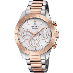 Festina Γυναικείο Ρολόι Χρονογράφος με Ασημί Ροζ Χρυσό Μεταλλικό Μπρασελέ F20398/1