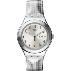 Swatch Moonplaided Γυναικείο Ρολόι με Ασημί Δερμάτινο Λουράκι YGS773