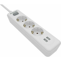 Philips SPN3032W/GRS Πολύπριζο 3 Θέσεων με 2 USB Type-A 2.4 A