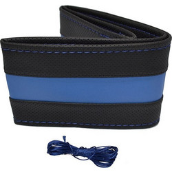 Otom Κάλυμμα Τιμονιού Αυτοκινήτου Stitching Δερματίνη Ραφτό Εξώγαζο Μαύρο - Μπλε Medium 37-39cm DK-302 1 Τεμάχιο - (12265)