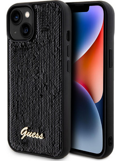 Guess Sequin Script Metal Back Cover Black (iPhone 15)