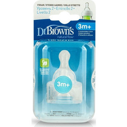 Dr. Brown's Natural Flow Options+ Θηλή Σιλικόνης για Μπιμπερό 3m+ Μεσαίας Ροής με Στενό Λαιμό 2τμχ
