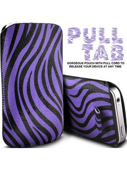 Stylish Pull Up Leather Smart Case Cover Medium - Purple Zebra OEM