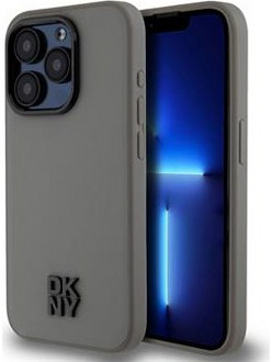 DKNY PU Leather Stack Logo Magsafe Case for iPhone 15 Pro Grey