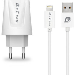 Detech Φορτιστής με Καλώδιο Lightning με Θύρα USB-A White DE-01i