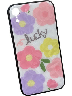 Θήκη Back Cover Glass Lucky Flowers για iPhone XR, λευκή