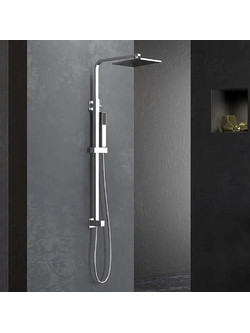 Wallex RUDO - Ρυθμιζόμενη Στήλη Ντους 75-115cm με Κεφαλή Βροχής 20x20cm & Τηλέφωνο για Σύνδεση σε Υπάρχουσα Μπαταρία | Inox