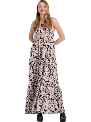Funky Buddha Maxi Καλοκαιρινό Βραδινό Φόρεμα Floral Μαύρο FBL009-145-13