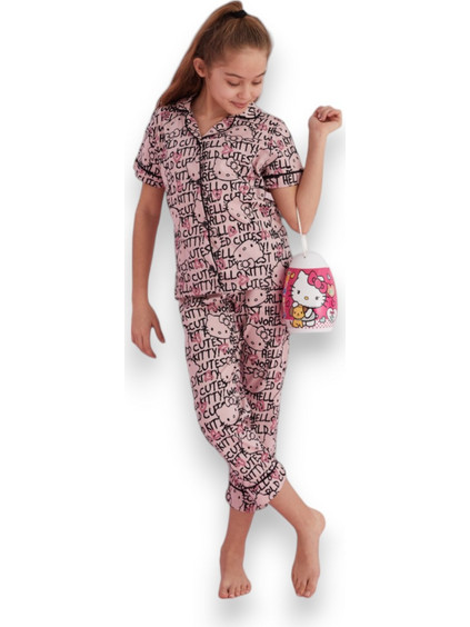 Πιτζάμα παιδική με κουμπιά Hello Kitty Pink Love HK057K-Ροζ