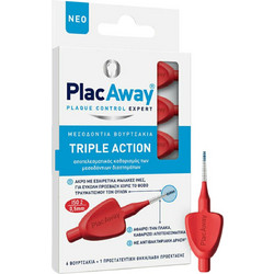 Plac Away Triple Action Μεσοδόντια Βουρτσάκια 0.5mm Κόκκινα 6τμχ