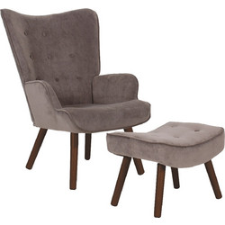 ALMA Πολυθρόνα - Μπερζέρα με Σκαμπό - Υποπόδιο Καρυδί Ύφασμα Velure Καφέ, K/D κωδ. 0706-Ε-00022983