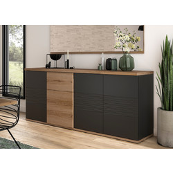 Otello Μπουφές Με 4 Πόρτες Και 1 Συρτάρι 208x47x87εκ. Helvezia Oak / Μαύρο