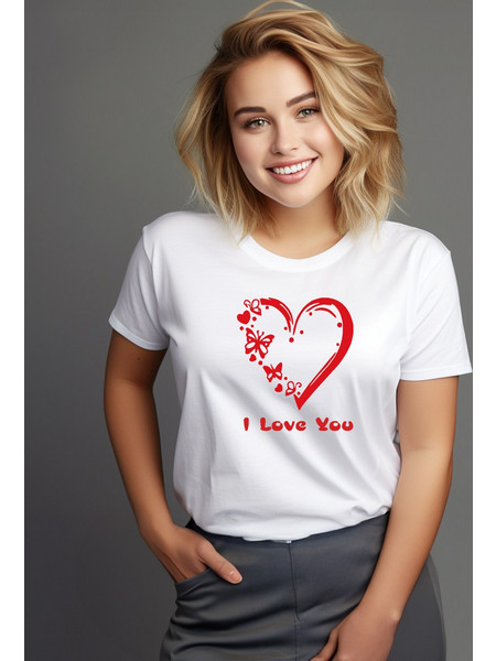Γυναικεία Κοντομάνικη Μπούζα Valentine's Day I Love You S5452W-Λευκό