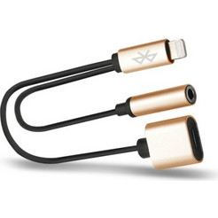 Αντάπτορας Ακουστικών HF/audio + Lightning + Jack 3.5mm - Χρυσό