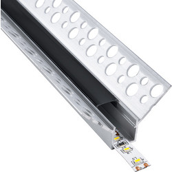 GLOBOSTAR(R) ALP-PLASTERIN GYPSO 70837-3M Χωνευτό Προφίλ Αλουμινίου Ειδικό για Εσωτερική Γωνία Γυψοσανίδας με Μαύρο Φιμέ Πατητό Κάλυμμα για Ταινίες LED IP20 - Ασημί + Μαύρο - Μ300 x Π3.1 x Υ1.3cm - Πα