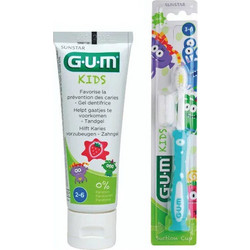 Gum Kids 2+ Οδοντόβουρτσα Γαλάζια + Strawberry Οδοντόκρεμα 50ml