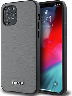 Θήκη κινητού DKNY PU Leather Silver Metal Logo Magsafe for iPhone 12/12 Pro Grey
