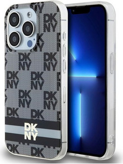 DKNY IML Checkered Mono Pattern & Printed Stripes MagSafe Case for iPhone 13 Pro Max - Black