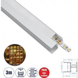 GLOBOSTAR ALP-R-SHELF DODA 70814-3M Χωνευτό Προφίλ Αλουμινίου Ειδικό για Φωτισμό Ραφιού 18mm με Λευκό Γαλακτερό Πατητό Κάλυμμα για Ταινίες LED IP20 - Ασημί & Λευκό- Μ300 x Π1.5 x Υ2cm - Πακέτο 5 Τεμαχ