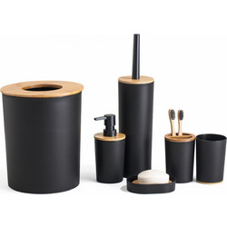 Herzberg HG-04456: 6 Pieces Bamboo Bathroom Set - Matte Black Herzberg Cooking