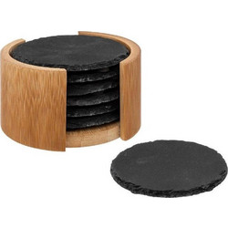 Σετ 6 σουβέρ πέτρα 10 εκ. σε βάση bamboo Secret De Gourmet 188453