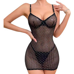 ASTRID Μαύρο Διάφανο Babydoll με Μπανέλα, Στρας & Βελούδινες Λεπτομέρειες ΜΑΥΡΟ