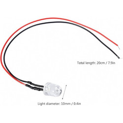 3V 10mm Round Head LED, white with green light, 20cm Cable