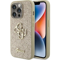 Guess Fixed Glitter Metal Logo Back Cover Gold (iPhone 15 Pro)